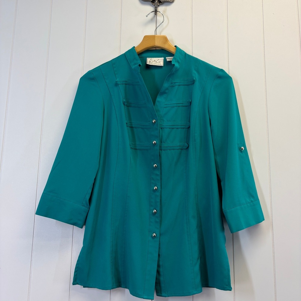 Vintage Kathy Che Quiet Luxury Military Pintuck Top Womens Size S Office Career